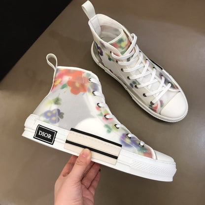 MO - DIR B23 White Floral Print HIGH-TOP SNEAKER