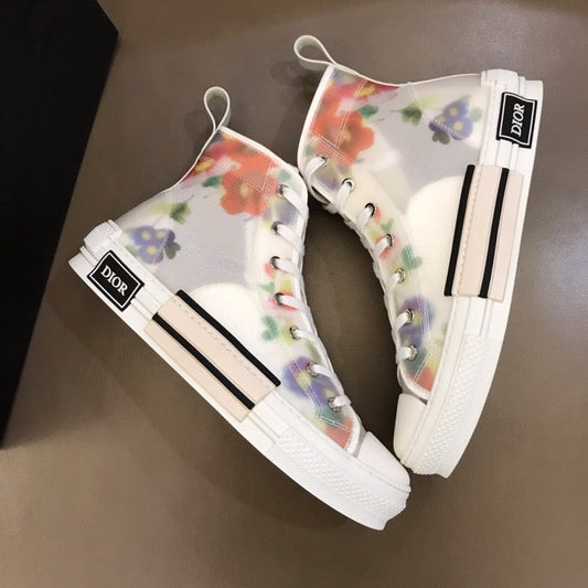 MO - DIR B23 White Floral Print HIGH-TOP SNEAKER