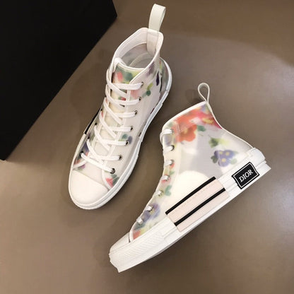 MO - DIR B23 White Floral Print HIGH-TOP SNEAKER