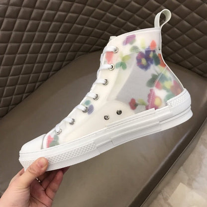 MO - DIR B23 White Floral Print HIGH-TOP SNEAKER