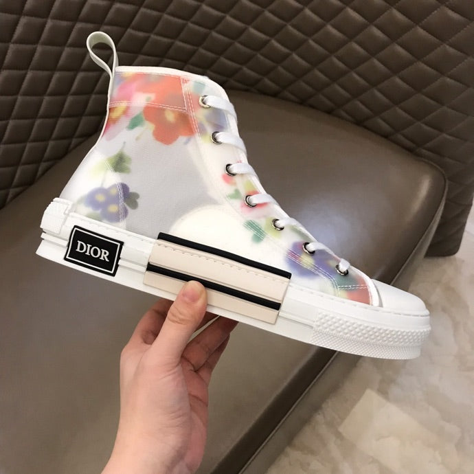 MO - DIR B23 White Floral Print HIGH-TOP SNEAKER